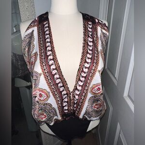 SHEIN Paisley V-Neck Sleeveless Camisole with Black and Red Trim
